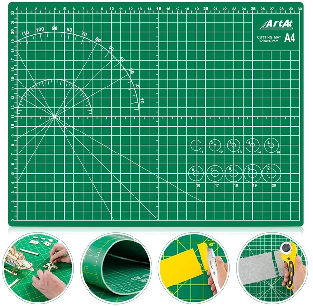 Main image of ArtAt Self Healing Cutting Mat 9"x12" Non-Slip PVC Double Sided 5-Ply A4 Rotary Cutting Mat for Quilting Sewing Crafts Fabric Scrapbooking Green