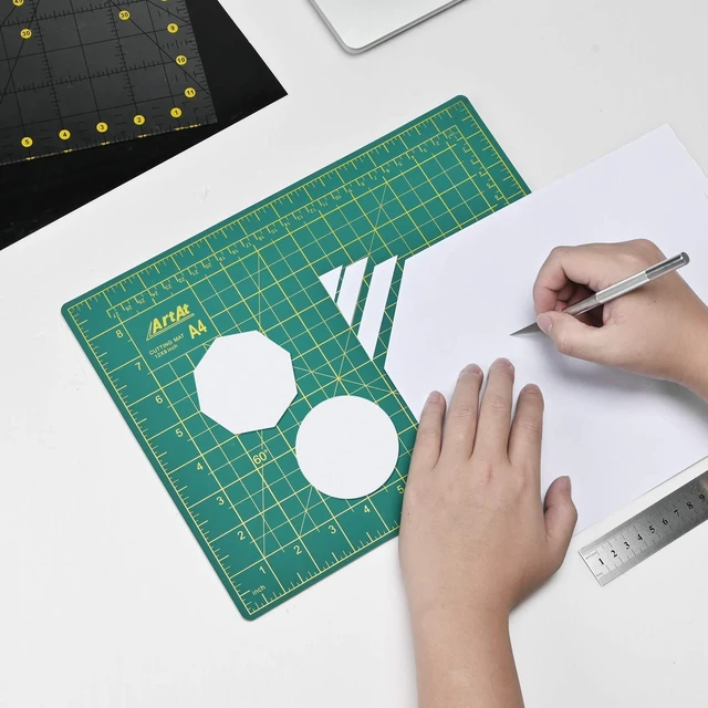 Alt view image 2 of 6 - ArtAt Self Healing Cutting Mat 9"x12" Non-Slip PVC Double Sided 5-Ply A4 Rotary Cutting Mat for Quilting Sewing Crafts Fabric Scrapbooking Green