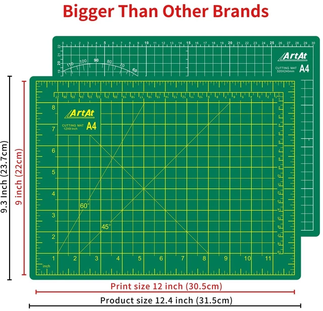 Alt view image 6 of 6 - ArtAt Self Healing Cutting Mat 9"x12" Non-Slip PVC Double Sided 5-Ply A4 Rotary Cutting Mat for Quilting Sewing Crafts Fabric Scrapbooking Green