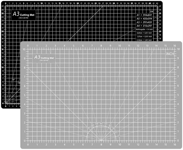 Main image of Headley Tools 18"x12" A3 Thickened Self-Healing Cutting Mat, Double-Sided 5-Ply, for Fabric Quilting Leather Hobby Projects, Grey/Black