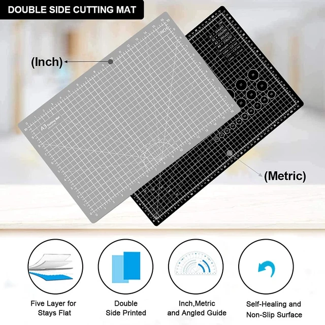 Alt view image 2 of 6 - Headley Tools 18"x12" A3 Thickened Self-Healing Cutting Mat, Double-Sided 5-Ply, for Fabric Quilting Leather Hobby Projects, Grey/Black