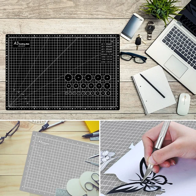 Alt view image 3 of 6 - Headley Tools 18"x12" A3 Thickened Self-Healing Cutting Mat, Double-Sided 5-Ply, for Fabric Quilting Leather Hobby Projects, Grey/Black