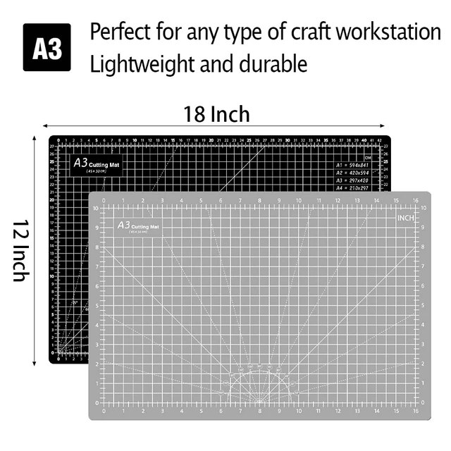 Alt view image 4 of 6 - Headley Tools 18"x12" A3 Thickened Self-Healing Cutting Mat, Double-Sided 5-Ply, for Fabric Quilting Leather Hobby Projects, Grey/Black