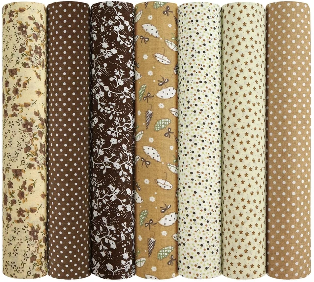 Main image of 7 Pcs 20x20 Inch 100% Cotton Fabric Bundles Squares, Brown