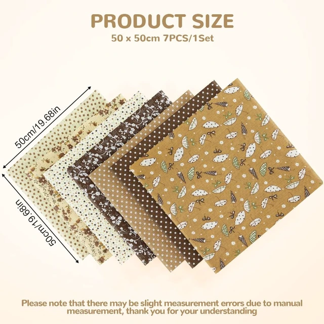 Alt view image 7 of 7 - 7 Pcs 20x20 Inch 100% Cotton Fabric Bundles Squares, Brown