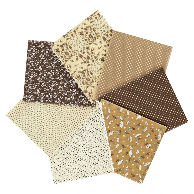 Alt view image 6 of 7 - 7 Pcs 20x20 Inch 100% Cotton Fabric Bundles Squares, Brown