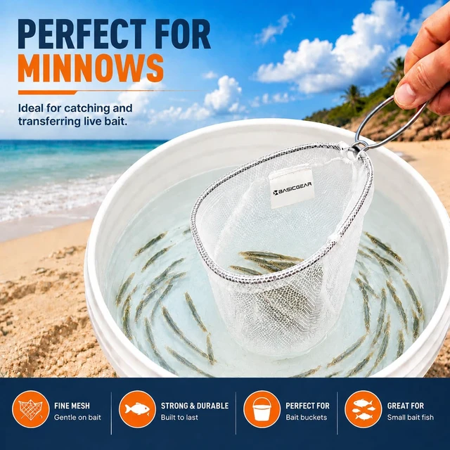 Alt view image 3 of 6 - BasicGear Minnow Dip Net 12in Micro Mesh for Bait Bucket
