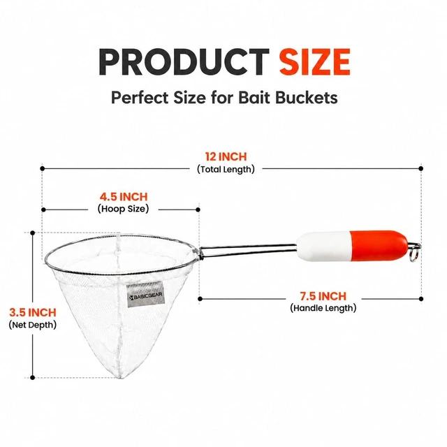 Alt view image 6 of 6 - BasicGear Minnow Dip Net 12in Micro Mesh for Bait Bucket