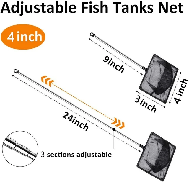 Alt view image 3 of 5 - Fine Mesh Aquarium Net 4Inch, Extendable Stainless Steel Long Handle 9-24Inch for Fish Tank Shrimp Tank Pond Creek