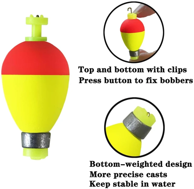 Alt view image 3 of 6 - 10 Pack Weighted Foam Snap-on Ball Oval Fishing Bobbers Floats for Bluegill Crappie Panfish Bass Trout
