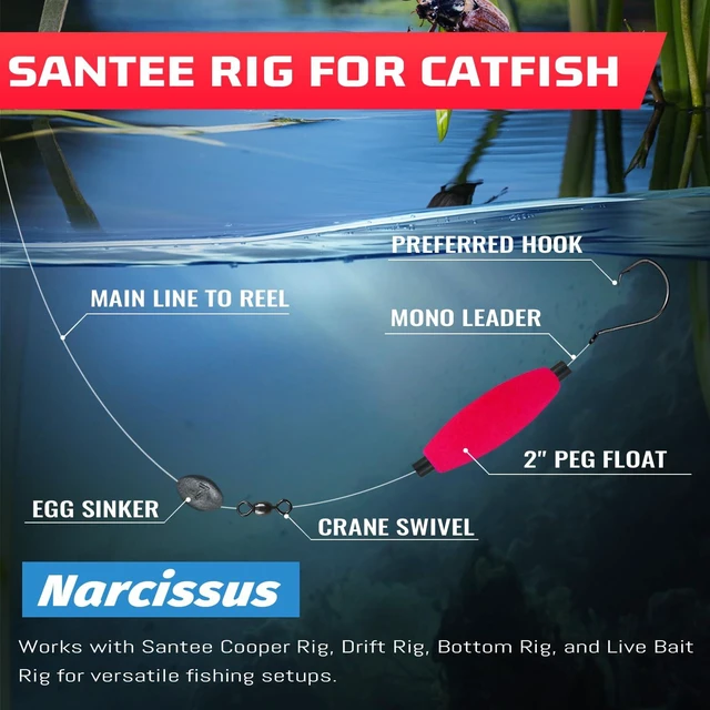 Alt view image 5 of 7 - Narcissus Foam Fishing Peg Floats Bobbers for Catfish, Freshwater and Saltwater, Perfect for Santee Rig