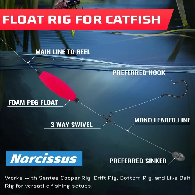 Alt view image 3 of 7 - Narcissus Foam Fishing Peg Floats Bobbers for Catfish, Freshwater and Saltwater, Perfect for Santee Rig