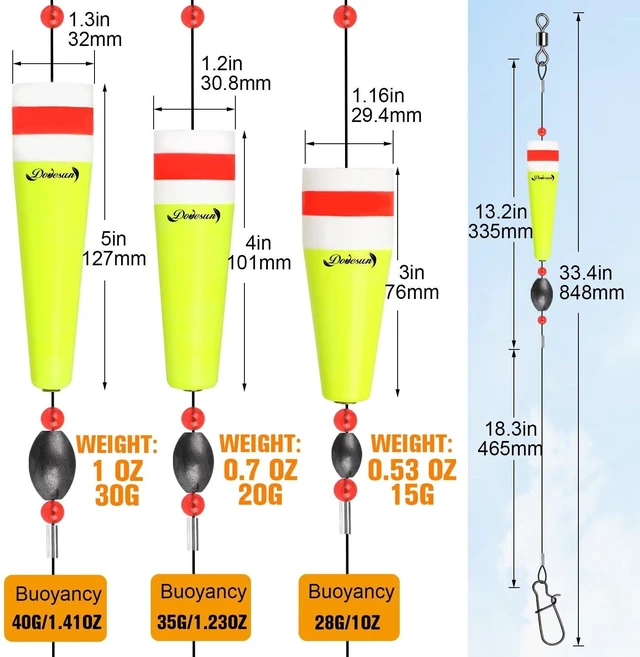 Alt view image 4 of 6 - Dovesun Popping Cork Float Rig Weighted Fishing Bobbers Floats 3 Size for Saltwater Freshwater