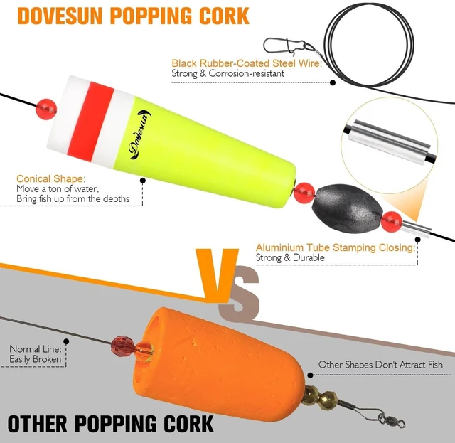Alt view image 6 of 6 - Dovesun Popping Cork Float Rig Weighted Fishing Bobbers Floats 3 Size for Saltwater Freshwater