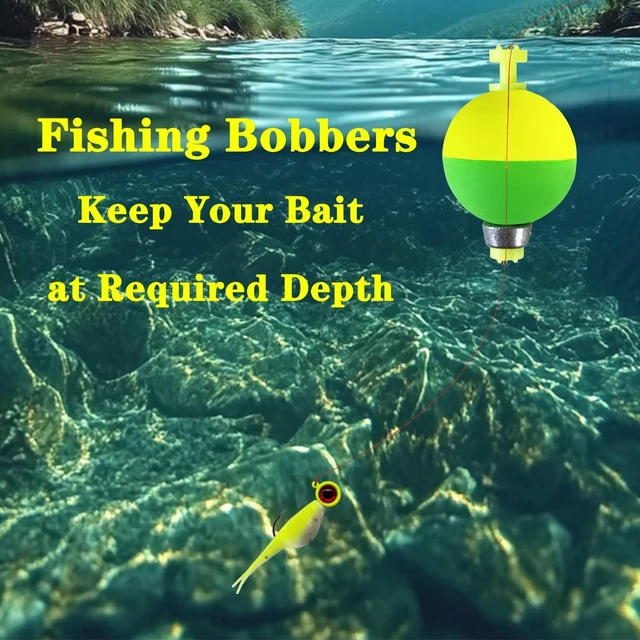 Alt view image 4 of 6 - 10 Packs Weighted Fishing Bobbers Floats, Foam Snap-on Oval Ball Fishing Corks for Bluegill Crappie Panfish Bass Trout