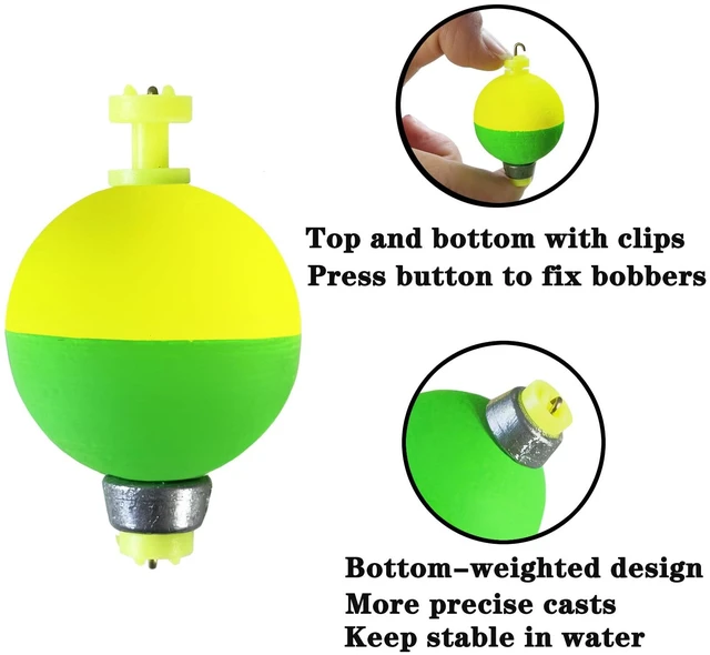 Alt view image 5 of 6 - 10 Packs Weighted Fishing Bobbers Floats, Foam Snap-on Oval Ball Fishing Corks for Bluegill Crappie Panfish Bass Trout