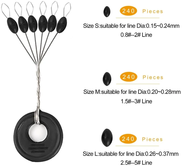 Alt view image 5 of 7 - Lavie&Camus 720PCS Fishing Bobber Stopper, 6-in-1 Black Rubber Oval Floats Sinker Stops, L M S Size Float Stop Kit