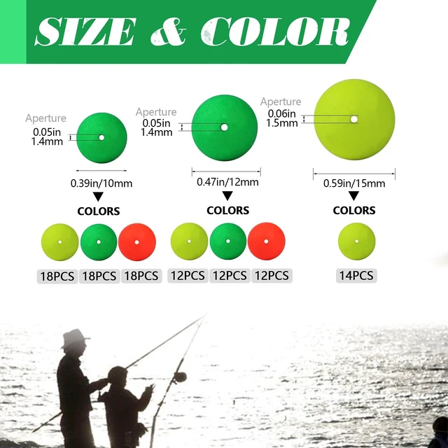 Alt view image 5 of 6 - Dovesun 220/104/80/60/54/52/42pcs Pompano Rig Foam Floats for Surf Fishing, Bright Color Kit, Round/Cylindrical/Heart/Bullet/Pill/Spin Shapes