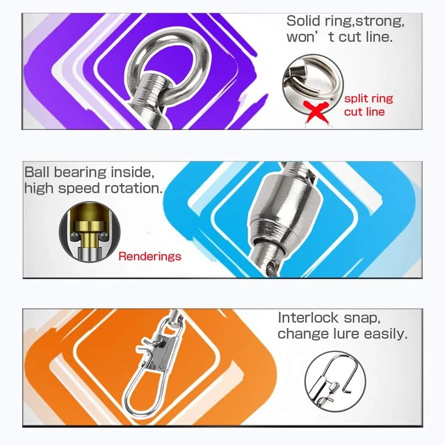 Alt view image 3 of 6 - AMYSPORTS Fishing Swivels with Interlock Snap Ball Bearing, Saltwater Freshwater Fishing Tackle, Leader, Lure, Jigs, Line Connector