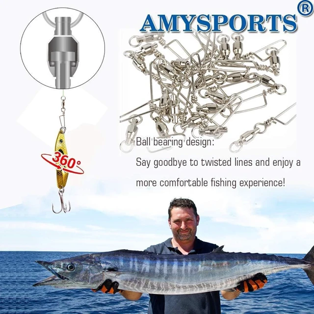 Alt view image 2 of 6 - AMYSPORTS High Strength Stainless Steel Ball Bearing Fishing Snap Swivels for Saltwater and Freshwater