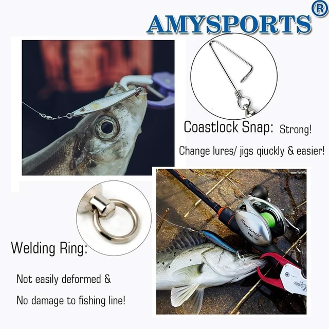 Alt view image 6 of 6 - AMYSPORTS High Strength Stainless Steel Ball Bearing Fishing Snap Swivels for Saltwater and Freshwater