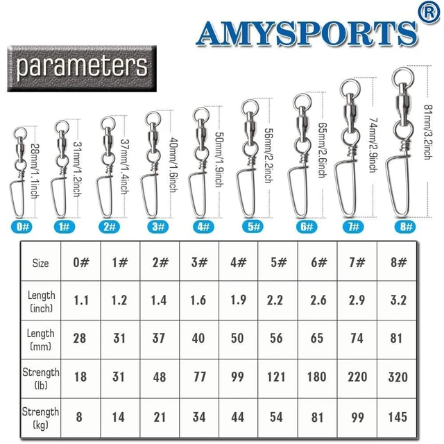 Alt view image 5 of 6 - AMYSPORTS High Strength Stainless Steel Ball Bearing Fishing Snap Swivels for Saltwater and Freshwater