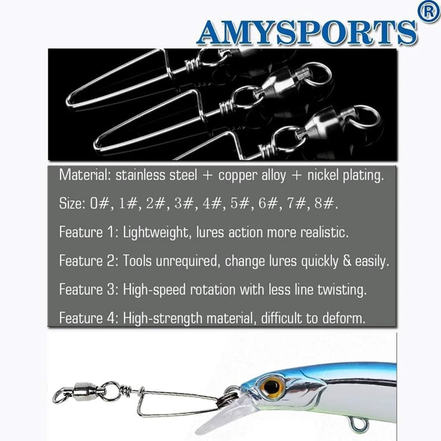 Alt view image 4 of 6 - AMYSPORTS High Strength Stainless Steel Ball Bearing Fishing Snap Swivels for Saltwater and Freshwater