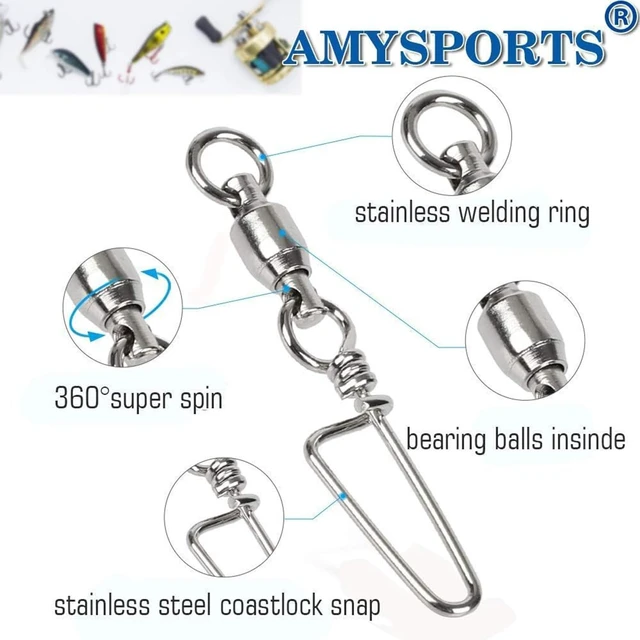 Alt view image 3 of 6 - AMYSPORTS High Strength Stainless Steel Ball Bearing Fishing Snap Swivels for Saltwater and Freshwater