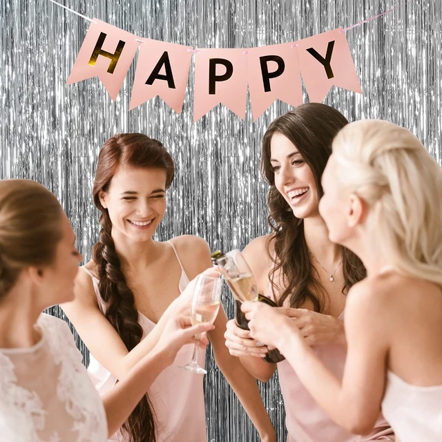 Alt view image 2 of 7 - 2 Pack Silver Foil Curtain Party Streamers with Metallic Tinsel Fringe Photo Booth Backdrop for Birthday Wedding Engagement Baby Shower Bachelorette Christmas Holiday Cel