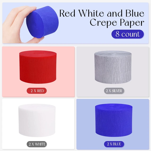 Alt view image 5 of 6 - 8 Rolls Crepe Paper Streamers, Red White and Blue Patriotic Decorations for 4th of July, Memorial Day, Birthday Party