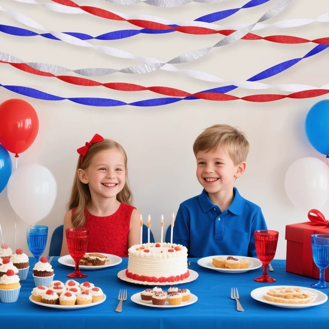 Alt view image 6 of 6 - 8 Rolls Crepe Paper Streamers, Red White and Blue Patriotic Decorations for 4th of July, Memorial Day, Birthday Party