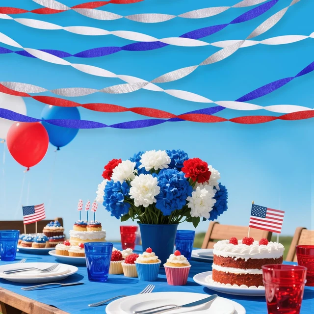 Alt view image 3 of 6 - 8 Rolls Crepe Paper Streamers, Red White and Blue Patriotic Decorations for 4th of July, Memorial Day, Birthday Party