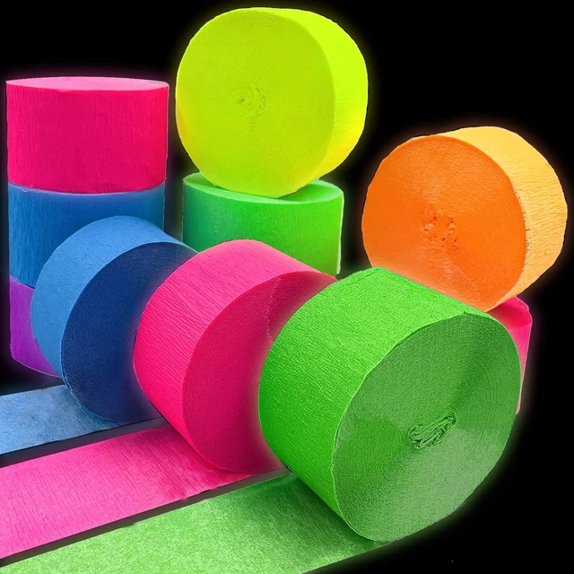 Main image of 600ft Glow Crepe Paper Streamers Black Light Reactive Neon Party Decorations for Wedding Birthday