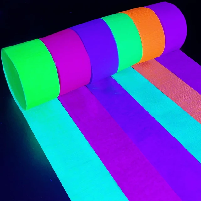 Alt view image 5 of 7 - 600ft Glow Crepe Paper Streamers Black Light Reactive Neon Party Decorations for Wedding Birthday