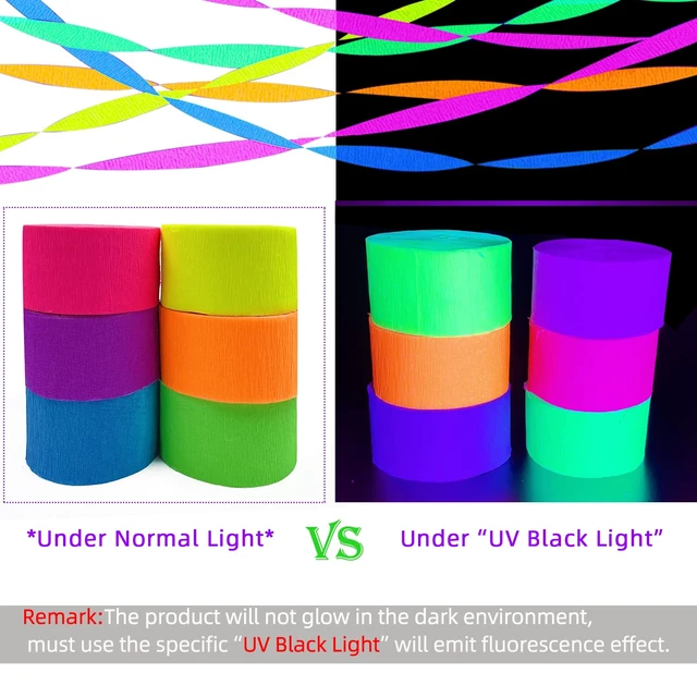 Alt view image 6 of 7 - 600ft Glow Crepe Paper Streamers Black Light Reactive Neon Party Decorations for Wedding Birthday