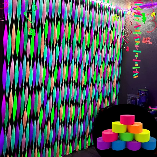 Alt view image 2 of 7 - 600ft Glow Crepe Paper Streamers Black Light Reactive Neon Party Decorations for Wedding Birthday