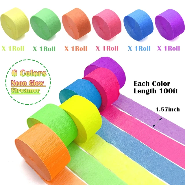 Alt view image 3 of 7 - 600ft Glow Crepe Paper Streamers Black Light Reactive Neon Party Decorations for Wedding Birthday