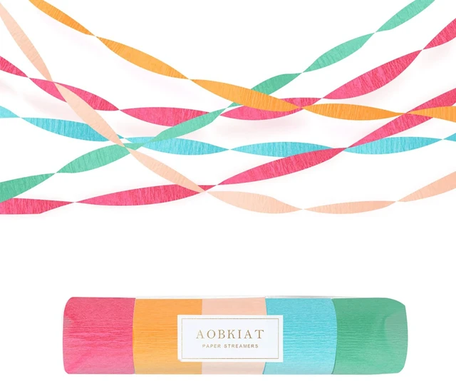 Main image of AOBKIAT 5 Rolls Rainbow Streamers Crepe Paper, Candyland Party Decorations