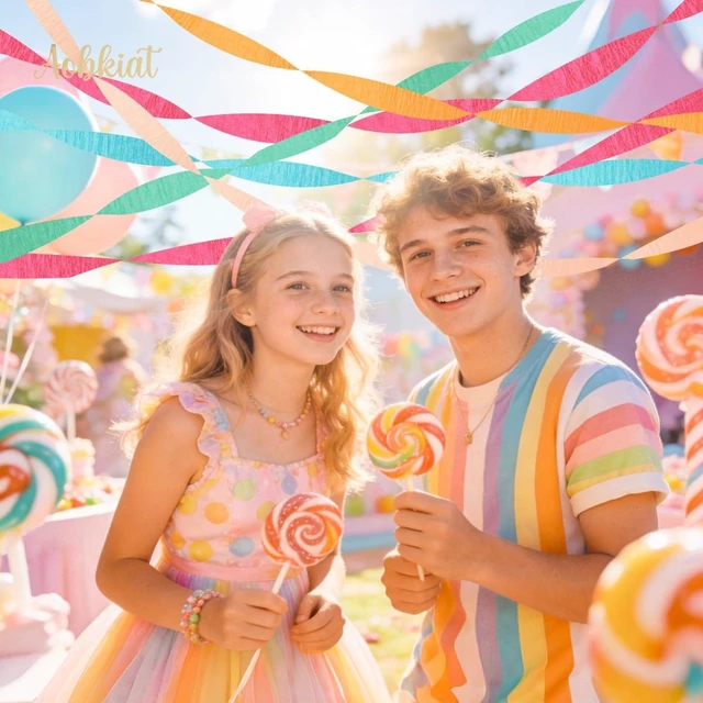 Alt view image 4 of 6 - AOBKIAT 5 Rolls Rainbow Streamers Crepe Paper, Candyland Party Decorations
