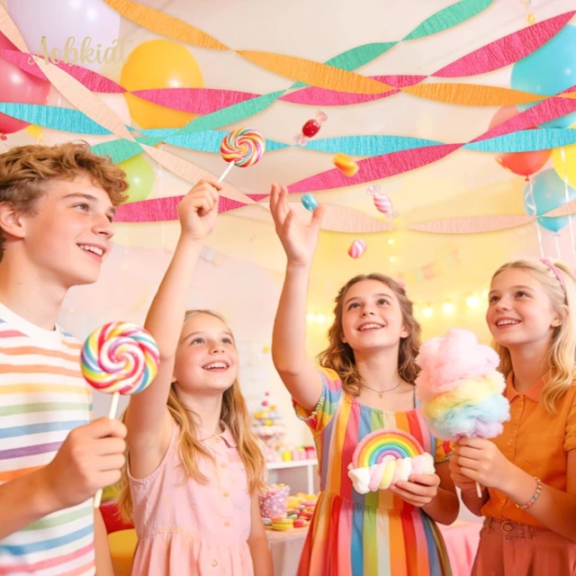 Alt view image 5 of 6 - AOBKIAT 5 Rolls Rainbow Streamers Crepe Paper, Candyland Party Decorations