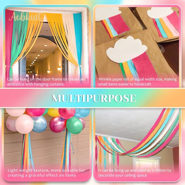 Alt view image 3 of 6 - AOBKIAT 5 Rolls Rainbow Streamers Crepe Paper, Candyland Party Decorations