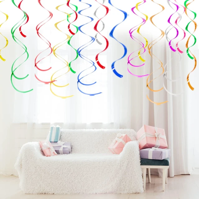 Alt view image 2 of 6 - Colorful Ceiling Swirl Foil Decorations Hanging Plastic Streamers, Themed Party Decoration for Weddings, Thanksgiving, Graduation Celebrations, Pack of 28