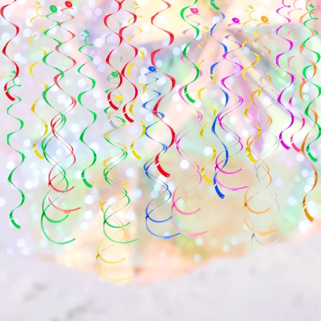 Alt view image 4 of 6 - Colorful Ceiling Swirl Foil Decorations Hanging Plastic Streamers, Themed Party Decoration for Weddings, Thanksgiving, Graduation Celebrations, Pack of 28