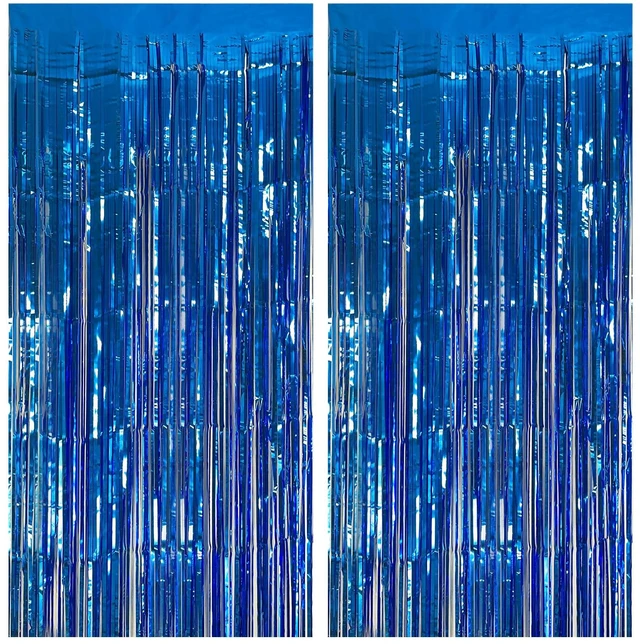 Main image of 2 Pack Blue Ocean Party Decorations - Tinsel Foil Fringe Curtains, Blue Streamers, Photo Booth Props for Birthday Celebration