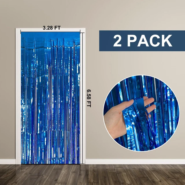 Alt view image 4 of 7 - 2 Pack Blue Ocean Party Decorations - Tinsel Foil Fringe Curtains, Blue Streamers, Photo Booth Props for Birthday Celebration