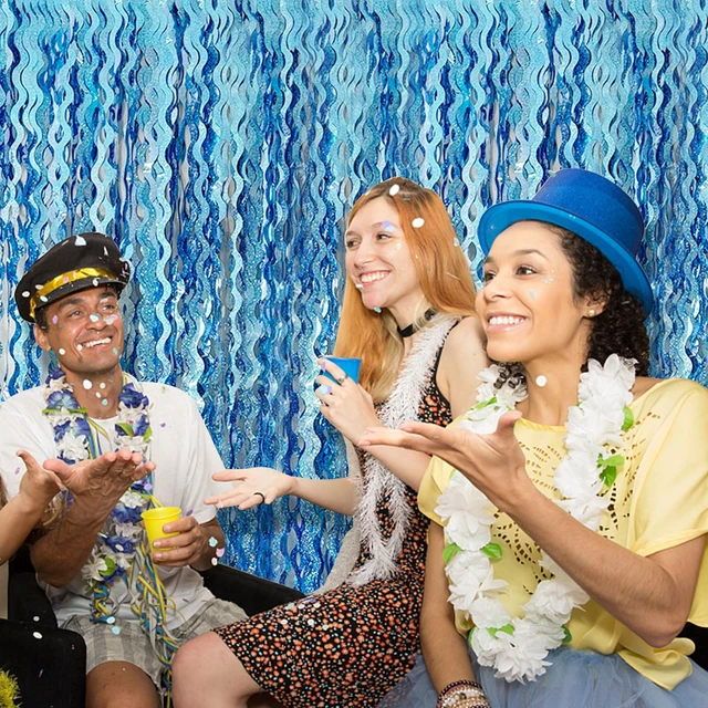Alt view image 7 of 7 - Metallic Wavy Foil Fringe Curtains Backdrop for Party Decorations Photo Booth Props Birthday Graduation Wedding