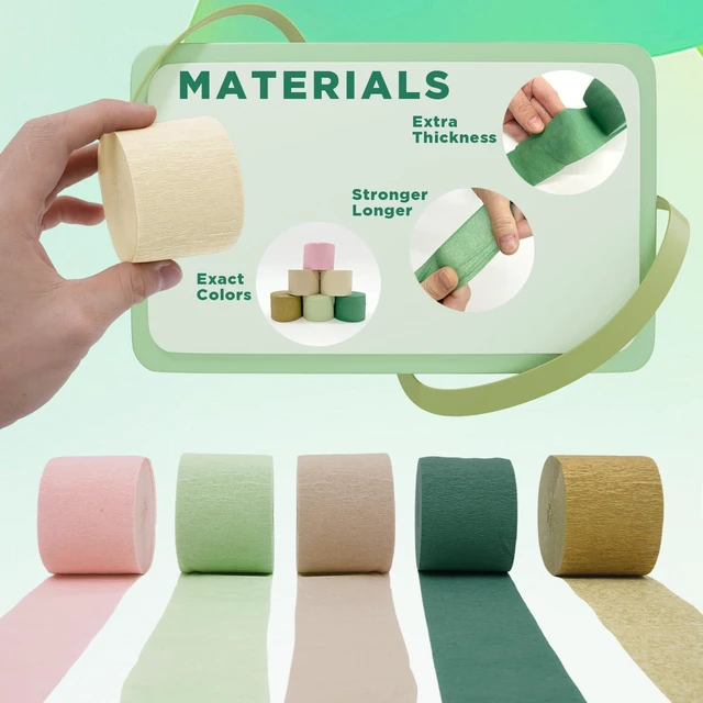 Alt view image 3 of 6 - 6 Rolls Crepe Paper Streamers - Grass Green, Gold, Pink, Olive Green, Beige, Khaki, Party Decorations for Birthday Wedding
