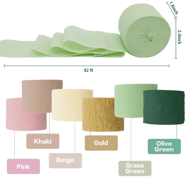 Alt view image 4 of 6 - 6 Rolls Crepe Paper Streamers - Grass Green, Gold, Pink, Olive Green, Beige, Khaki, Party Decorations for Birthday Wedding