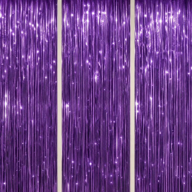 Main image of DECOCKRAT 3 Pack Foil Fringe Backdrop Purple Shiny Tinsel Curtains 3.3x8.2 FT Metallic Foil Backdrop for Party Photo Booth Birthday Wedding Graduation Christmas