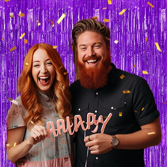 Alt view image 2 of 6 - DECOCKRAT 3 Pack Foil Fringe Backdrop Purple Shiny Tinsel Curtains 3.3x8.2 FT Metallic Foil Backdrop for Party Photo Booth Birthday Wedding Graduation Christmas